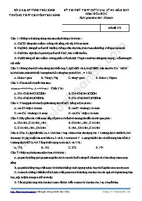 Đề thi thử THPT Quốc gia lần 3 môn Hóa học năm 2017 - Mã đề 132 - Trường THPT chuyên Thái Bình (Có đáp án)